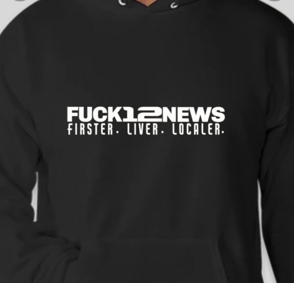 black hooded sweatshirt with white lettering
